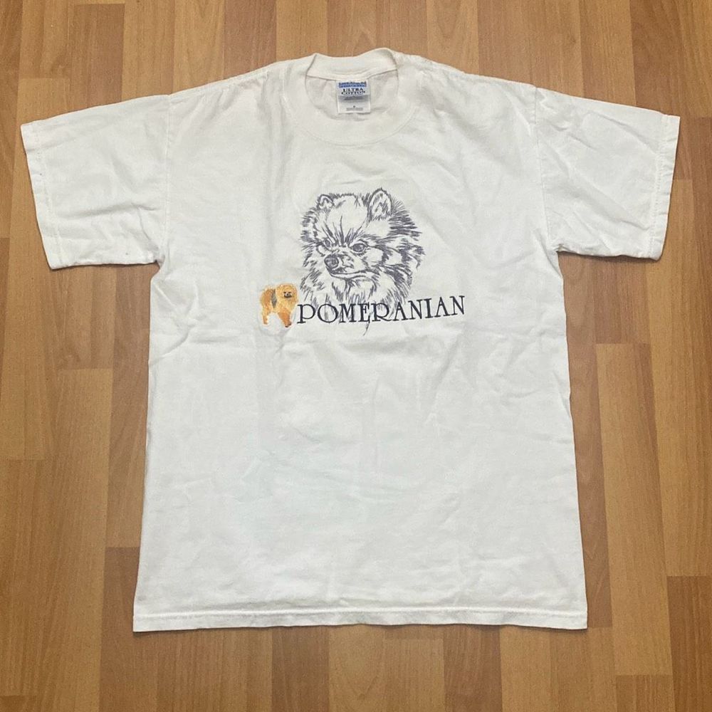 Vintage Gildan Pomeranian Dog T Shirt White Pet Animal Graphic Tee Men Medium
